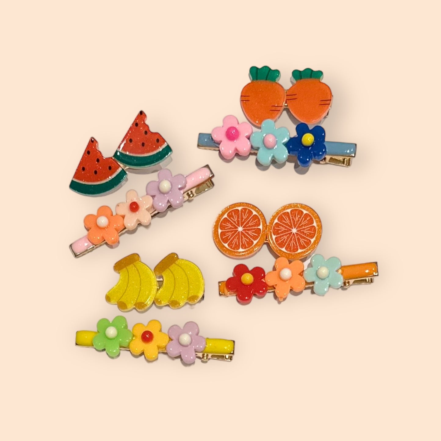 Orange and Flower Hair Clip Set