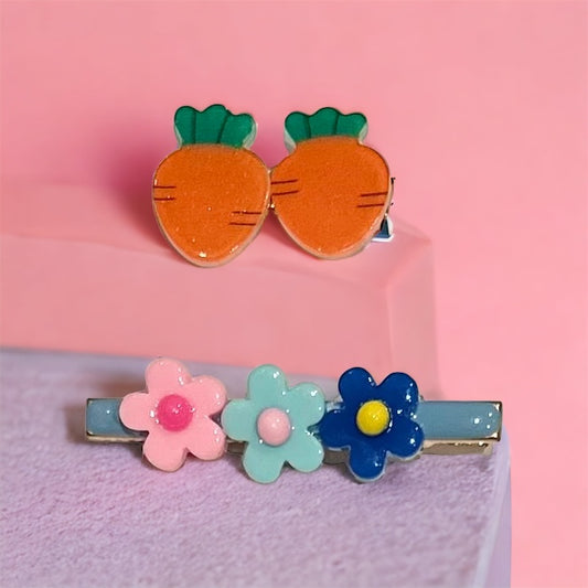 Carrot and Flower Hair Clip Set