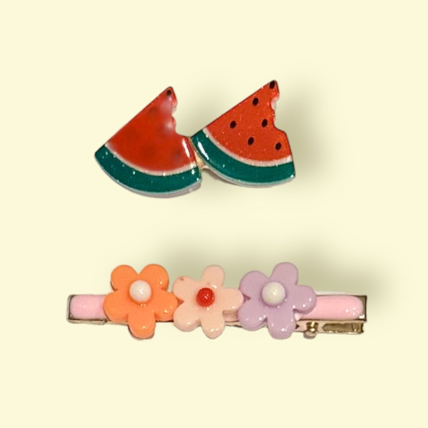 Watermelons and Flower Hair Clip Set